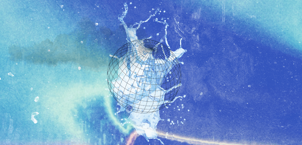 Blue collage with world and water