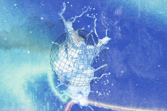 Blue collage with world and water