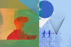 A collage of people and patterns