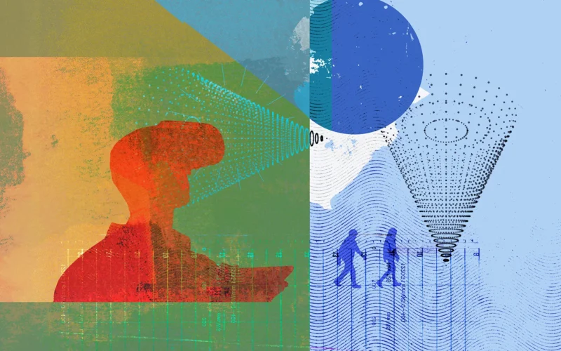 A collage of people and patterns